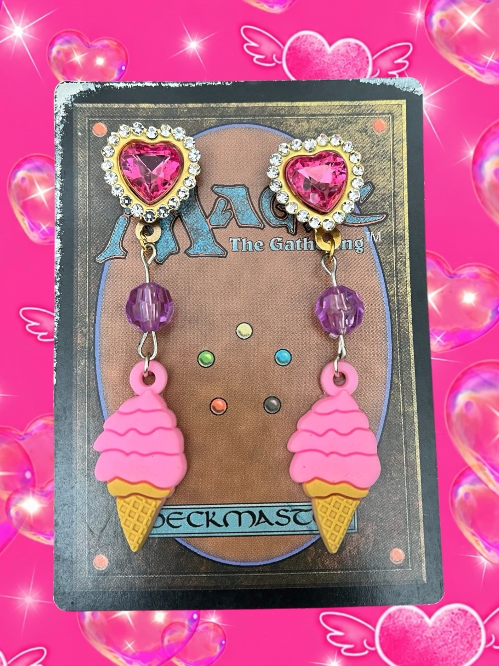 Kids Pink Ice Cream Drop Earrings with Heart Studs